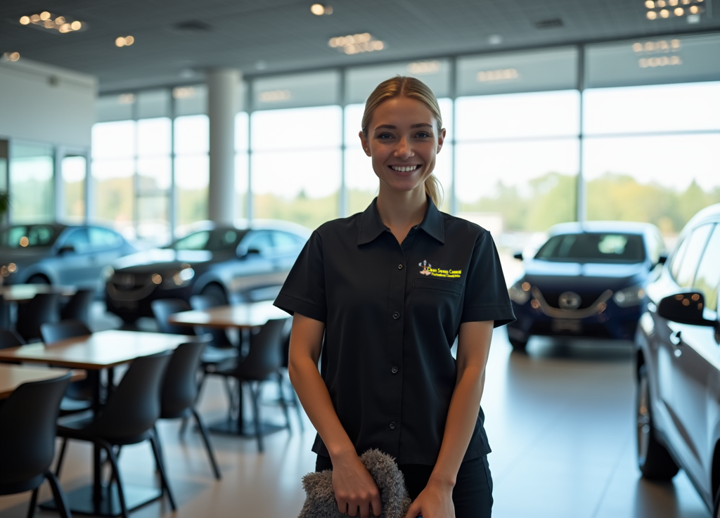 cleaner cleaning car dealership