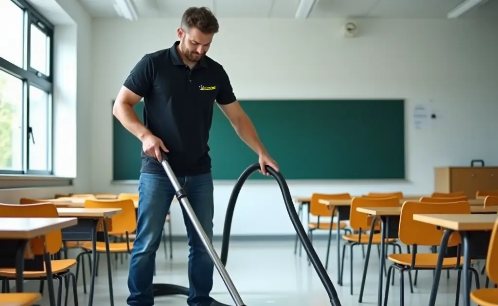 Cleaning team servicing a school environment in Newark