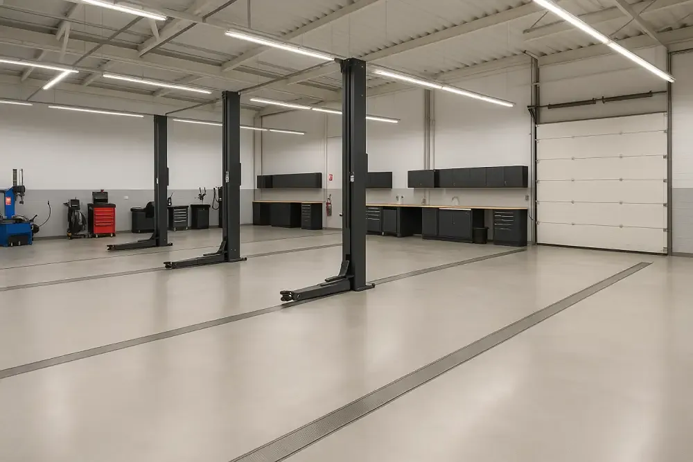 Clean and well maintained workshop floor at Retford car dealership after professional cleaning