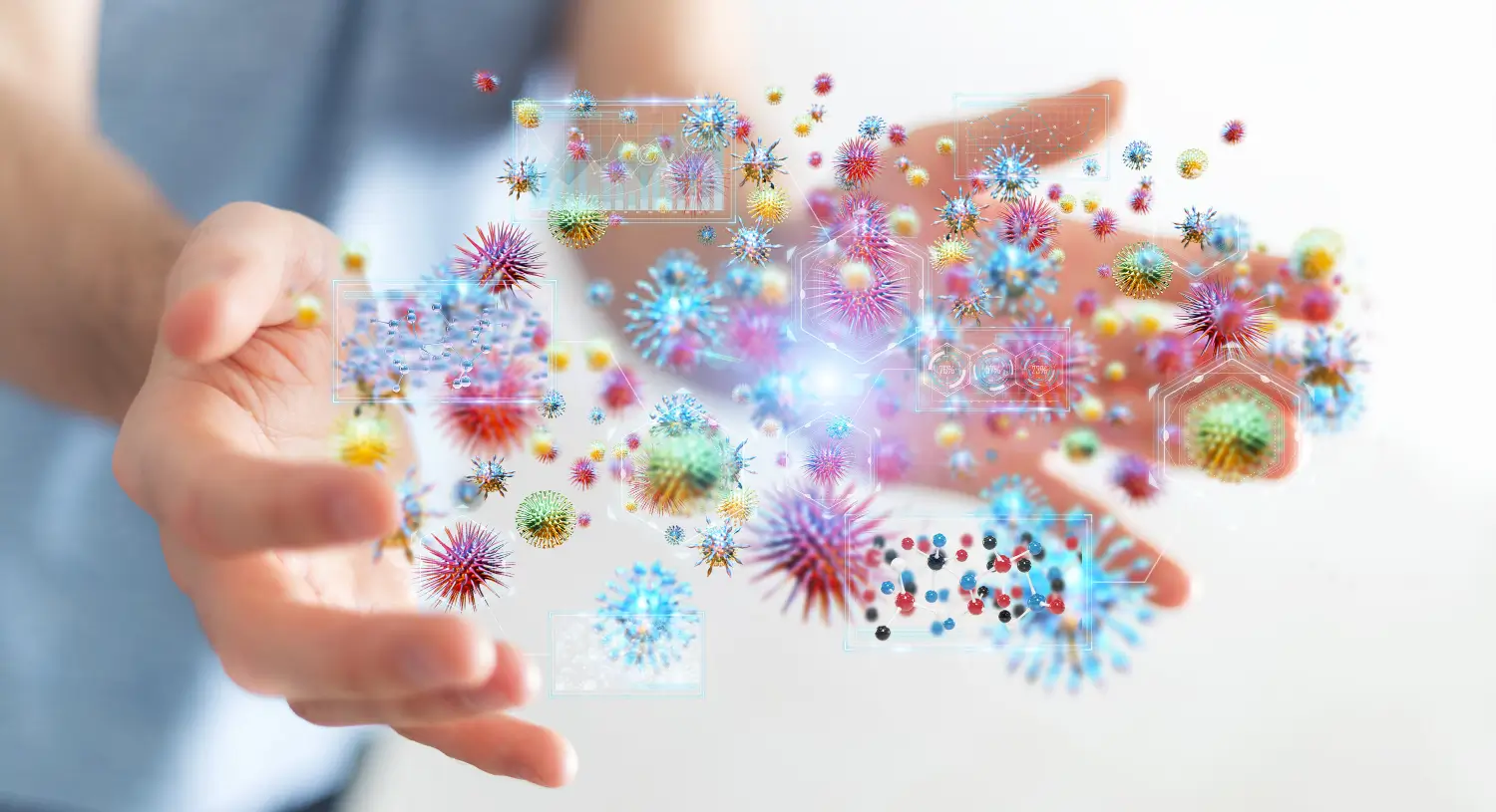 Visual of germs on hands highlighting infection prevention and control in Lincoln GP surgeries
