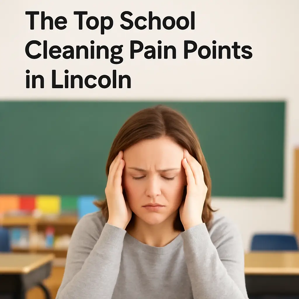Teacher in classroom showing frustration with school cleaning challenges in Lincoln