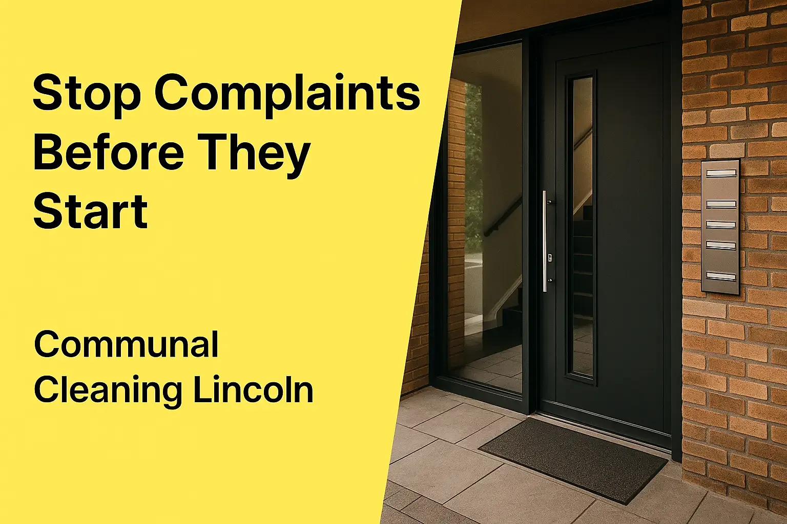 Clean apartment entrance in Lincoln with doormat and tidy walkway