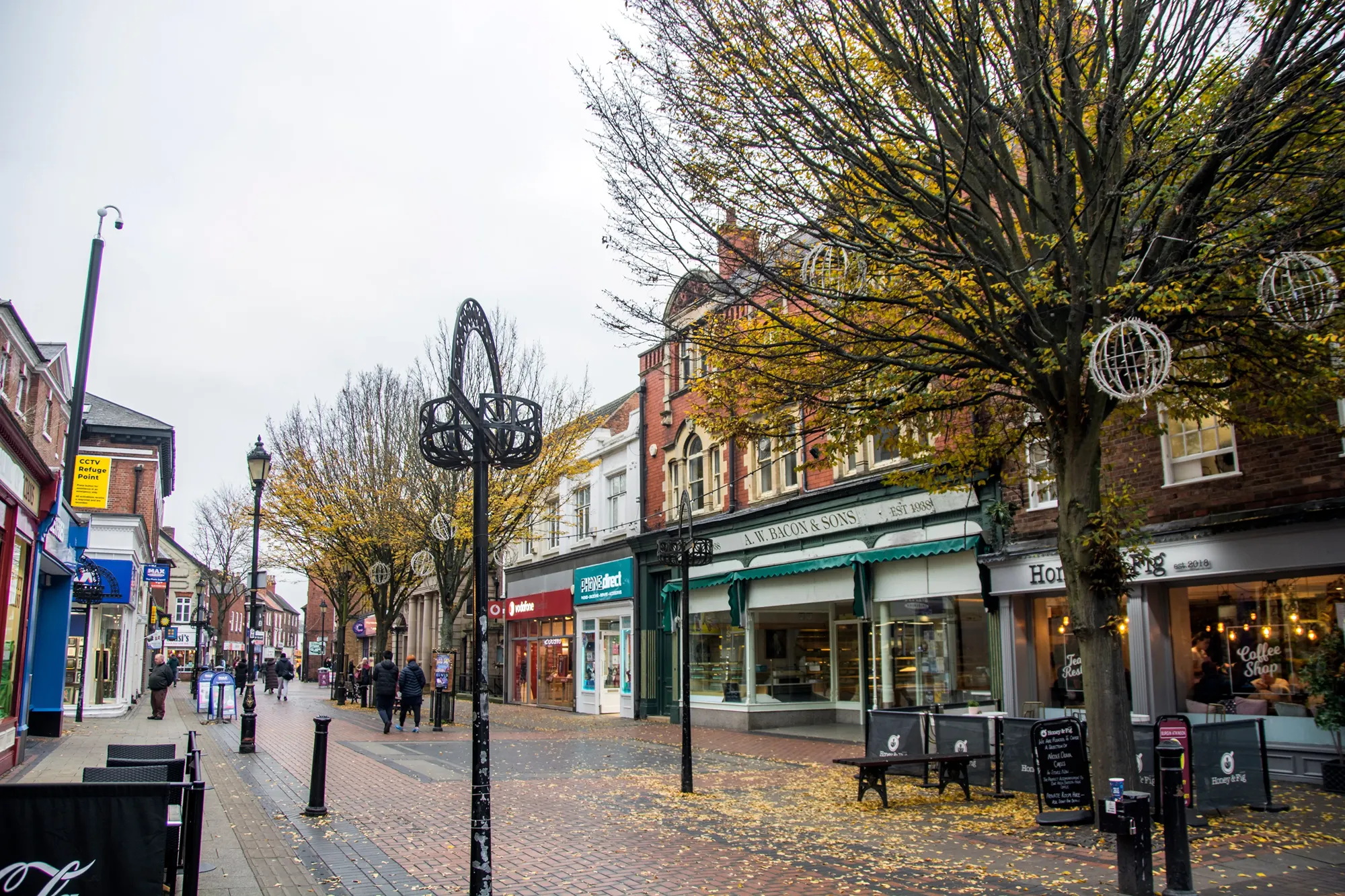 Retford town centre high street with local shops and businesses, representing professional office cleaning services in Retford by Clean Sweep Commercial