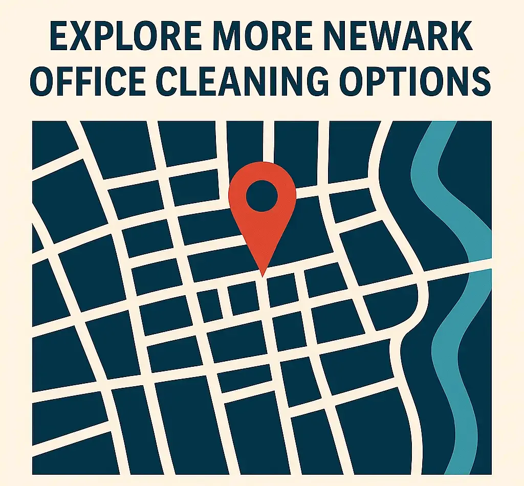 Branded Newark map highlighting office cleaning options including NG24, NG23, business parks and industrial estates