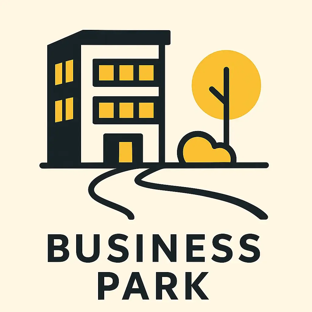 Flat-style business park icon graphic symbolising offices at Beacon Hill and Fernwood in Newark