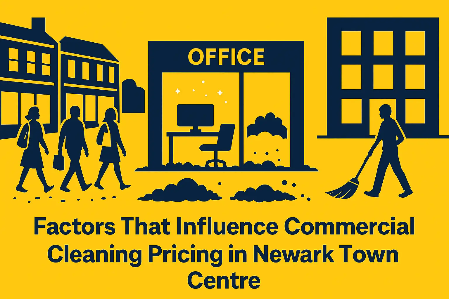 Illustration of Newark Town Centre showing office and foot traffic influencing cleaning needs