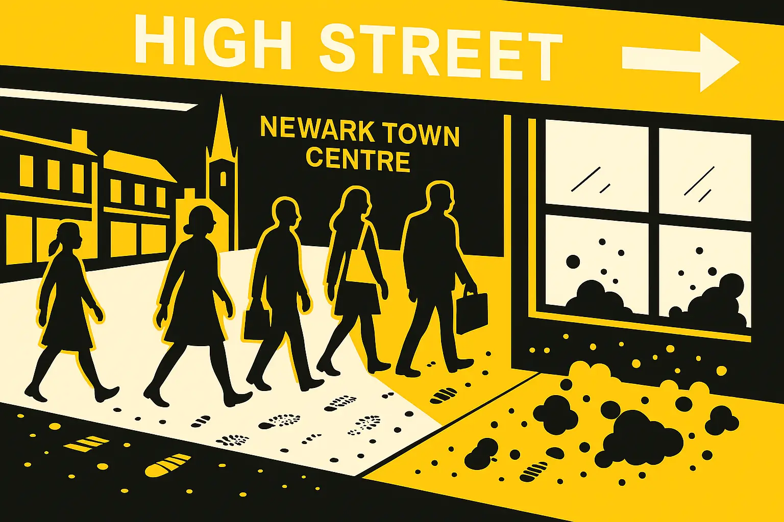 High Street footfall graphic showing dirt being tracked into Newark Town Centre offices