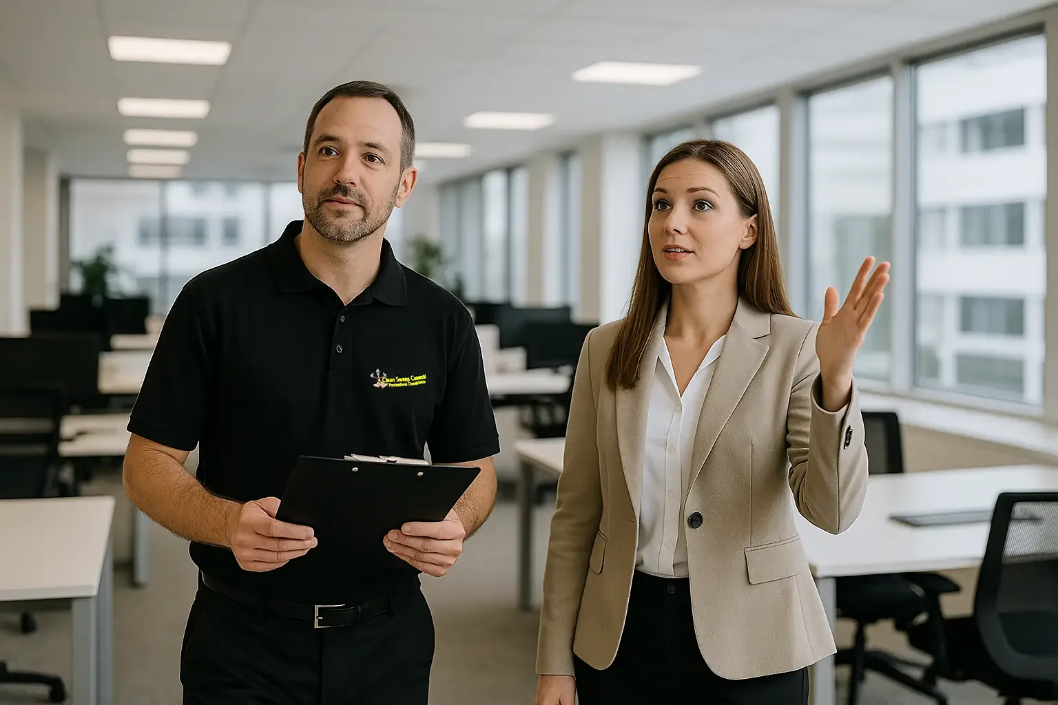 Clean Sweep Commercial supervisor conducting quality checks during commercial cleaning in Lincoln