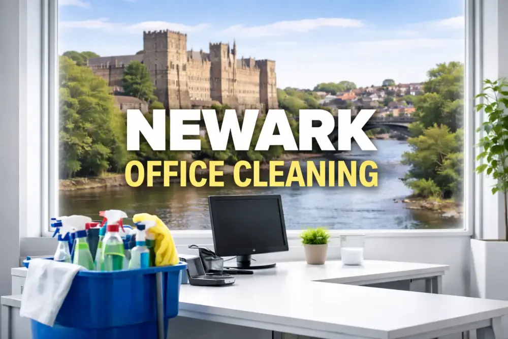 Office cleaning equipment in a Newark workspace overlooking the River Trent