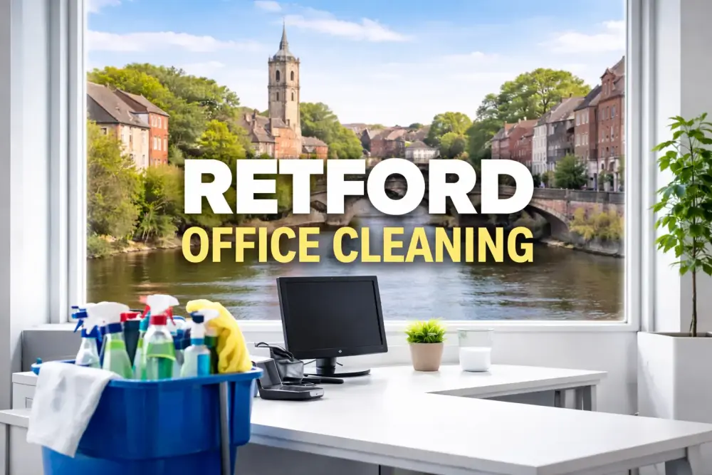 Office cleaning equipment in a Retford workspace overlooking the river