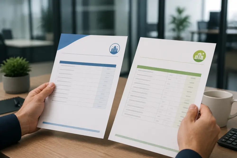 Business owner comparing two commercial cleaning quotes to choose the right provider in Lincoln