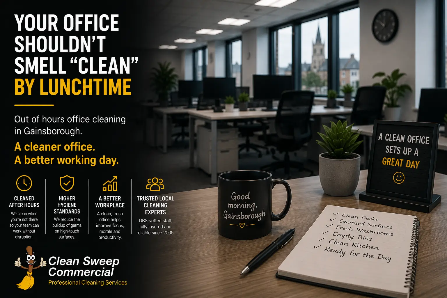 Clean office in Gainsborough prepared overnight for the next working day