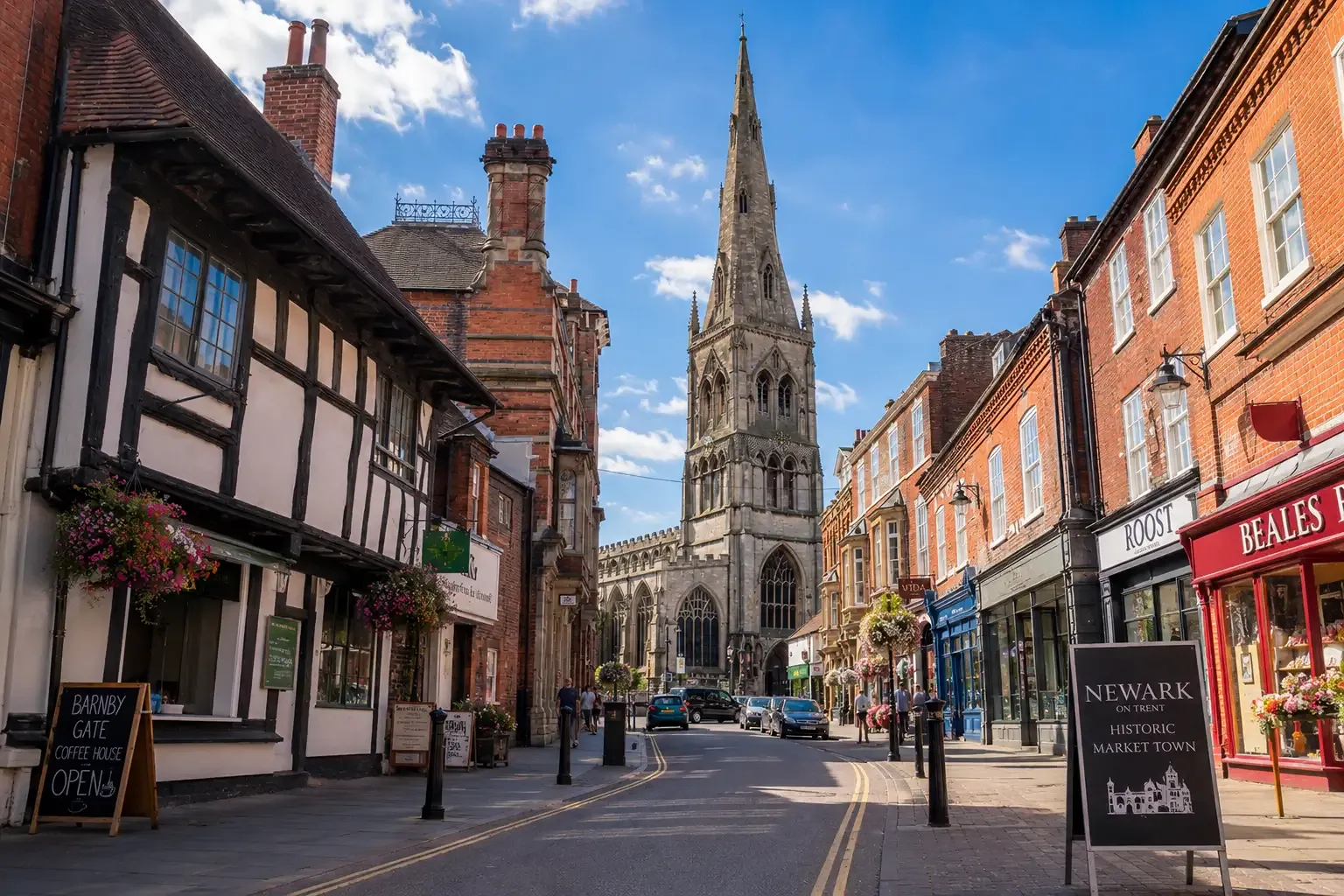 Newark town centre with St Mary Magdalene Church