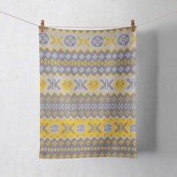 Shetland tea towel - Granny's Fair Isle knit pattern in yellow