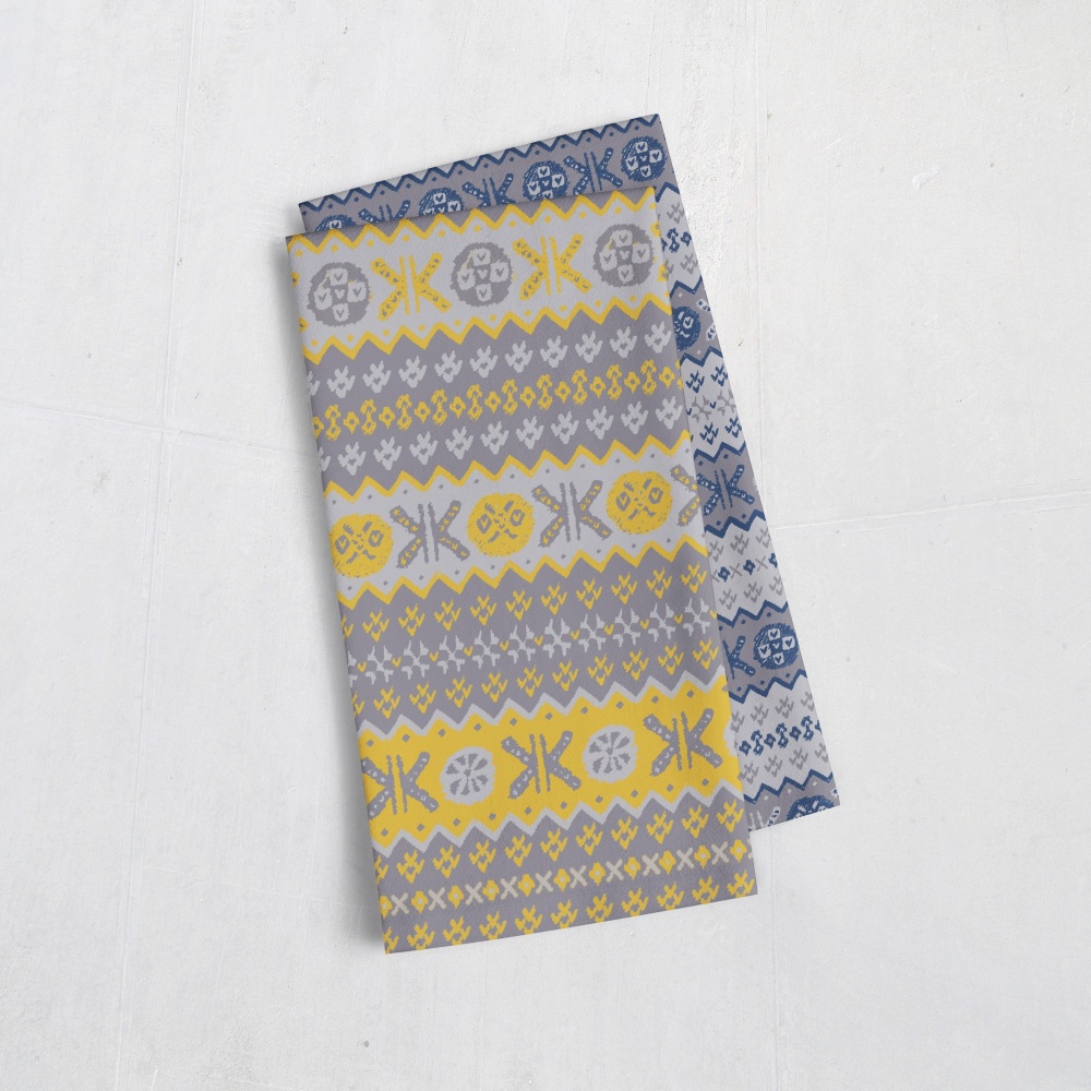 Granny's Fair Isle knit pattern in yellow - Shetland Tea Towel