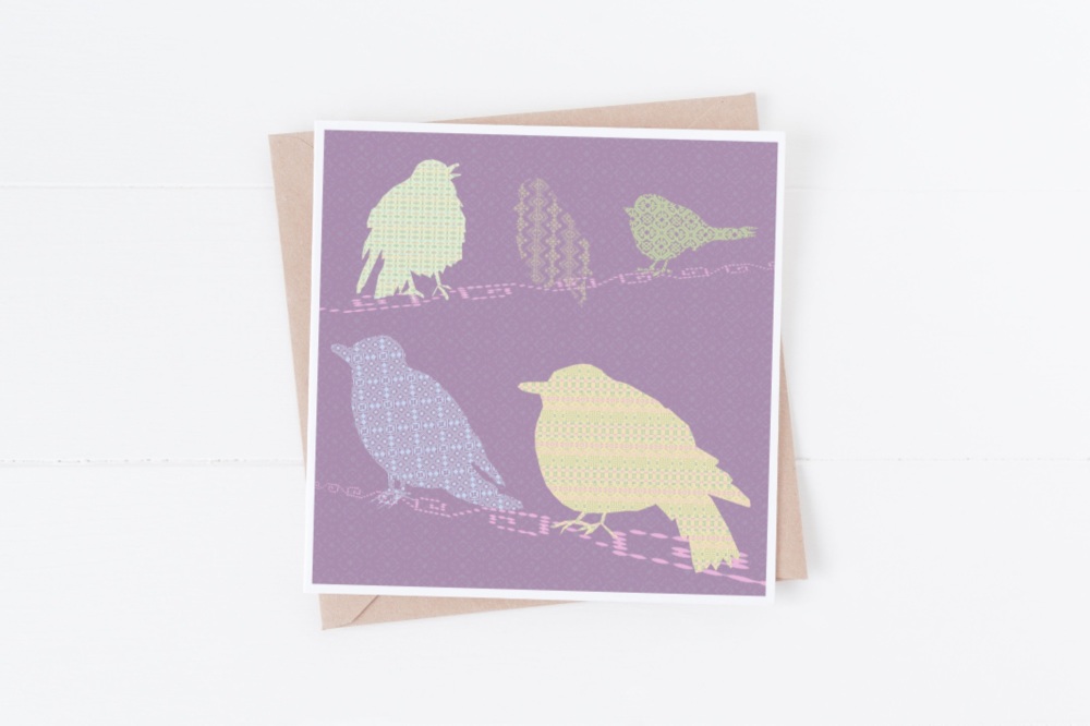 Purple Background Birds - Card