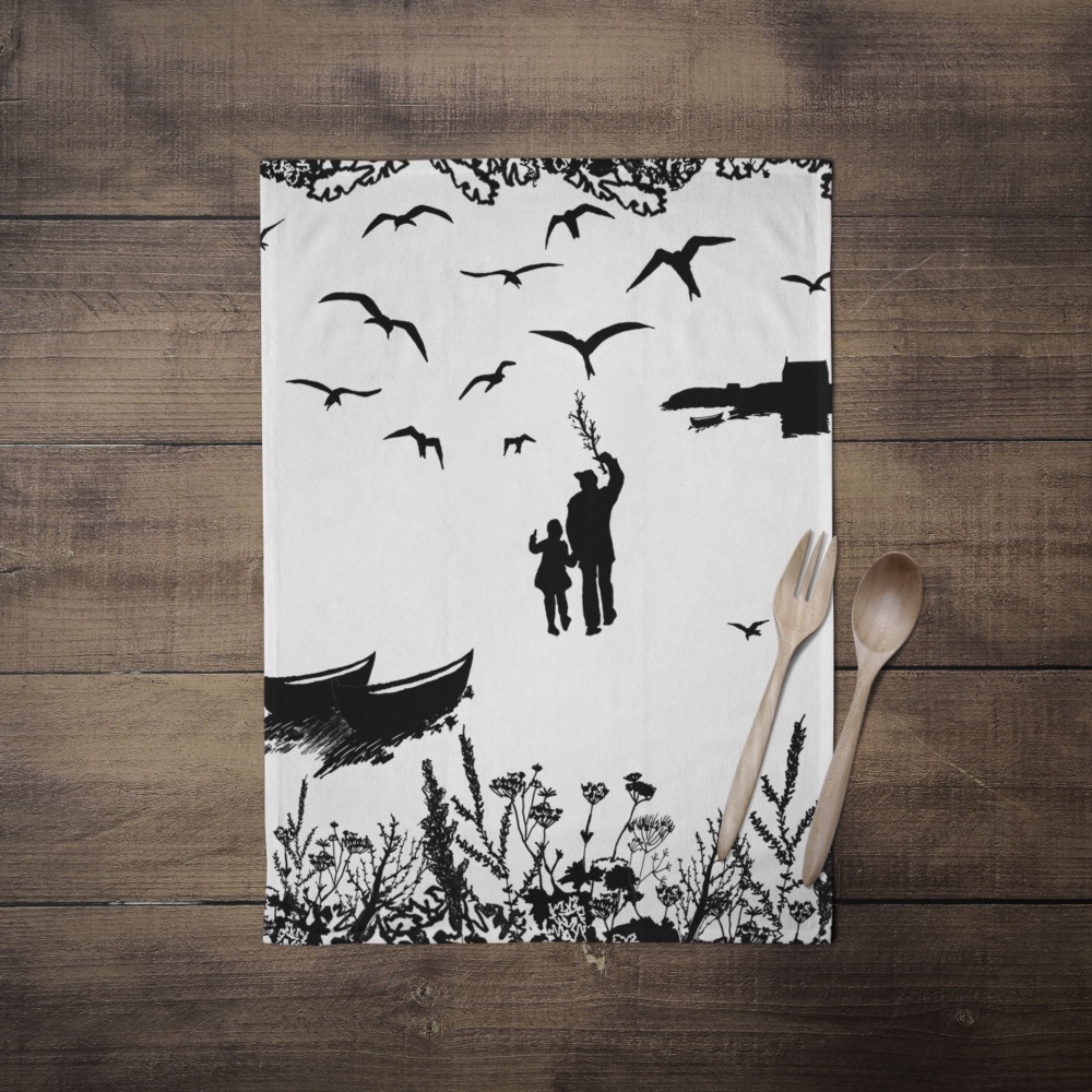 Da Banks Tirricks Diving At Da Hoab - Shetland Tea Towel