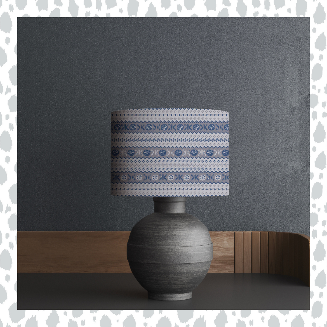 Granny’s Fairisle - Handmade Shetland Lampshade - Navy/Grey