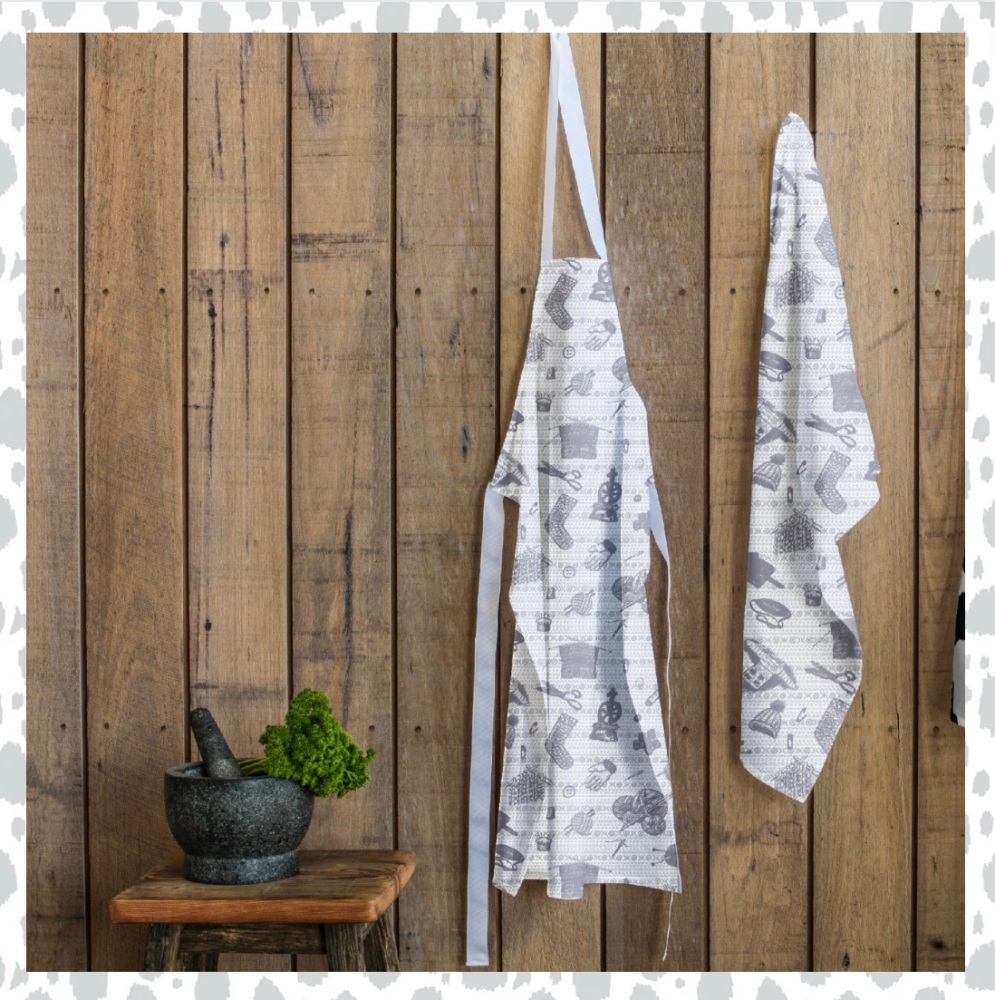 Tak Dee Sock - Grey Apron & Tea towel gift set