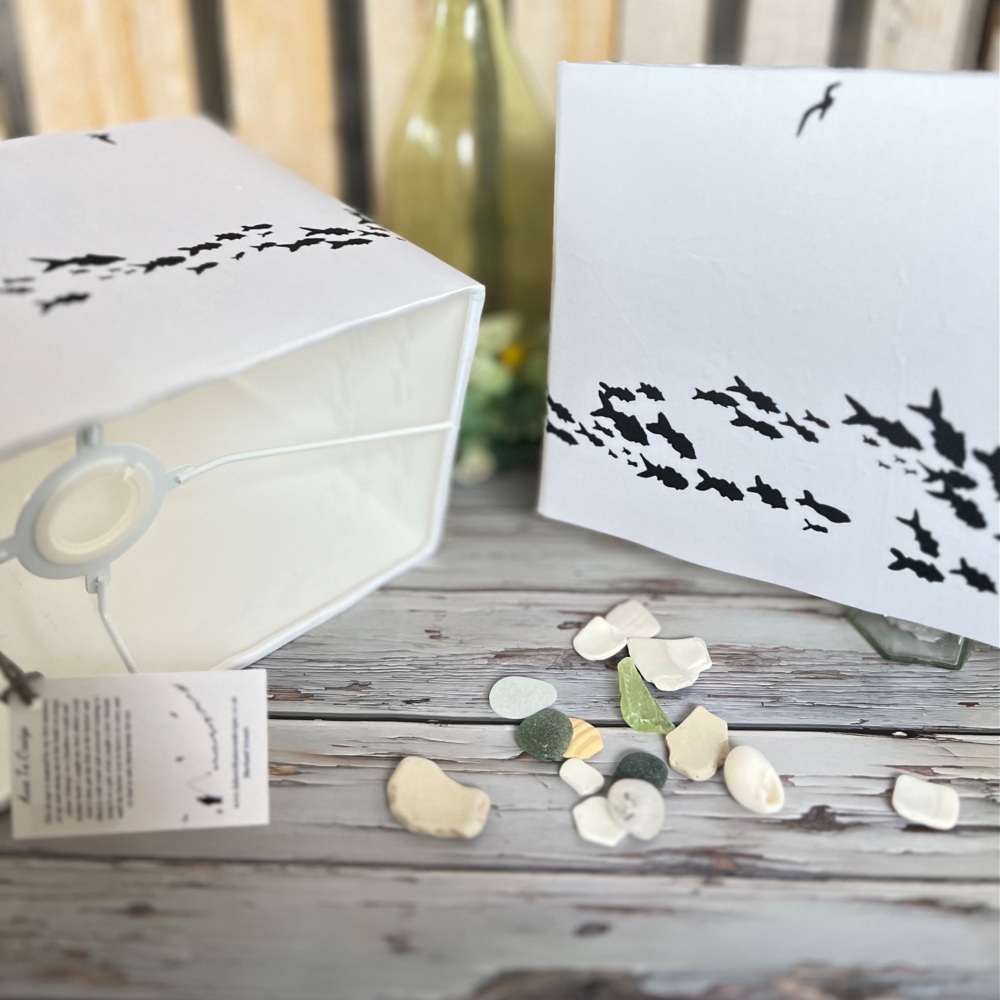 2x Set of Bespoke rectangle fish and birds lampshades
