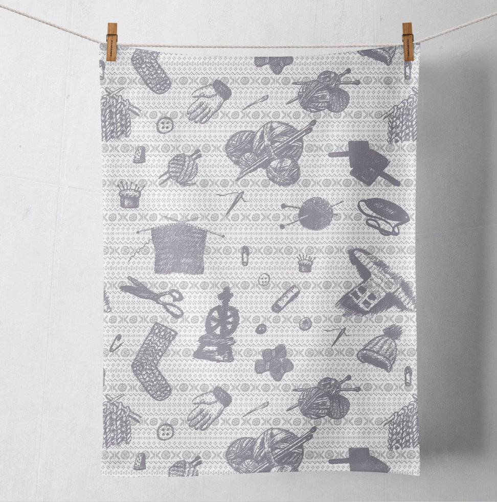 Tak Dee Sock knitting design in Grey - Shetland Tea Towel