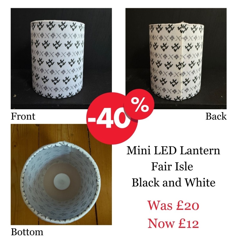 Mini LED Lantern - Black and White Fair Isle