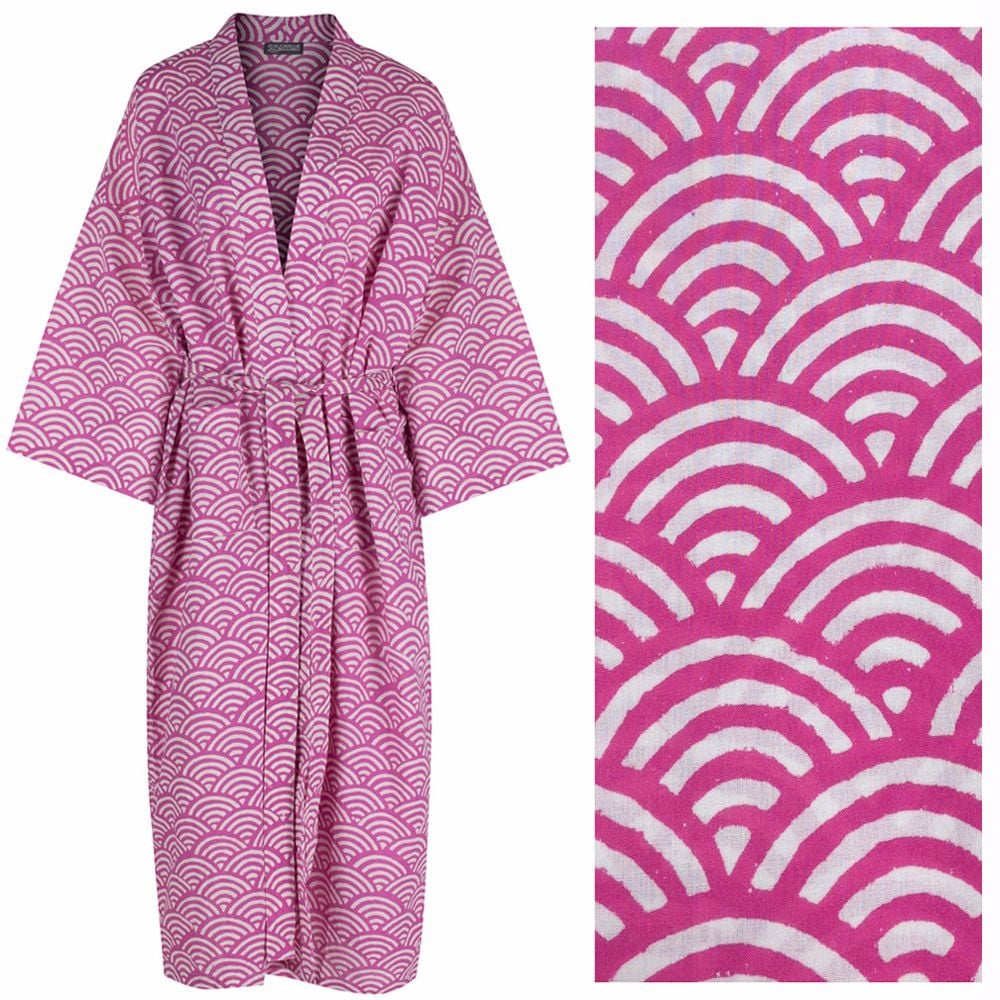 Women's Dressing Gown Kimono - Rainbow Pink ("outlet" gown with minor imperfections)