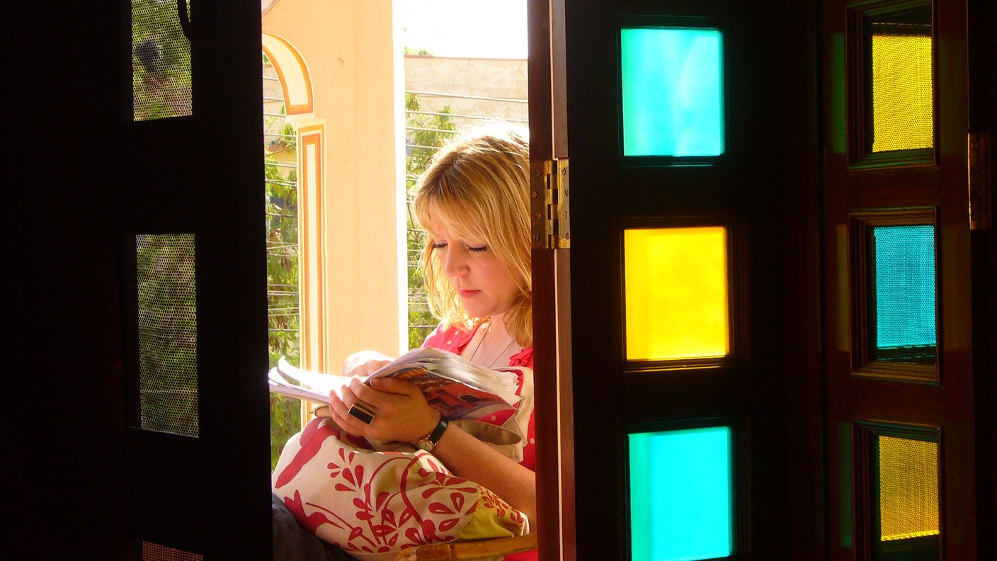 Susannah studying designs in Jaipur