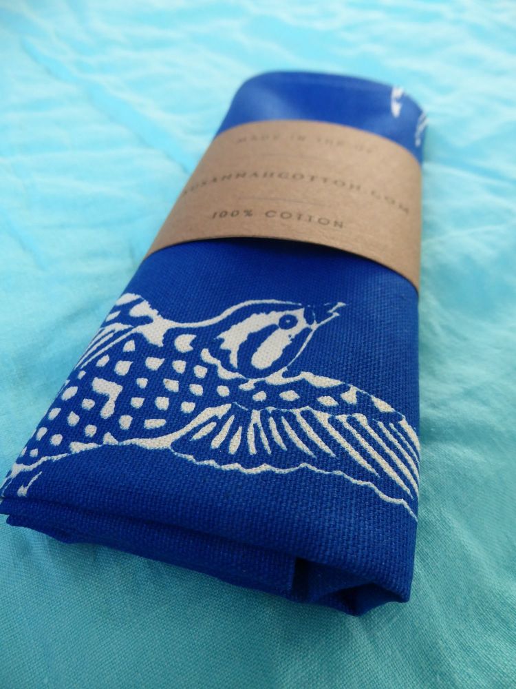 Tea Towel - Long Tailed Bird White on Blue