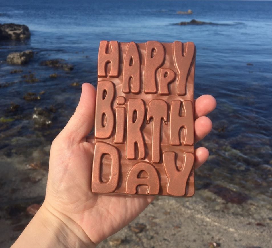 Chocolate bar that reads 'happy birthday'