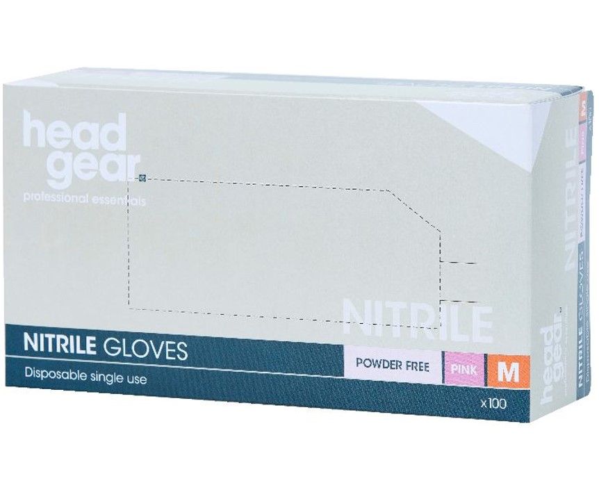 HeadGear Gloves Nitrile Powder Free  Pink Medium 100 Pack