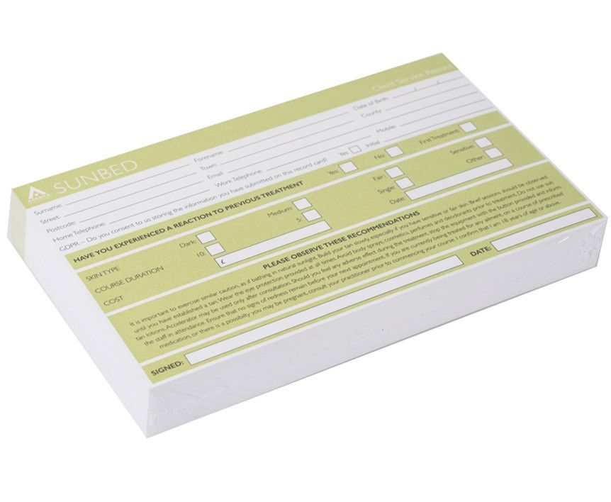 Agenda Record Cards Sunbed 100 Pack