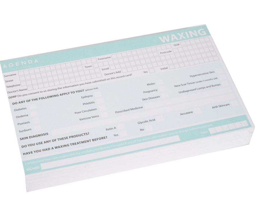 Agenda Record Cards Waxing 100 Pack