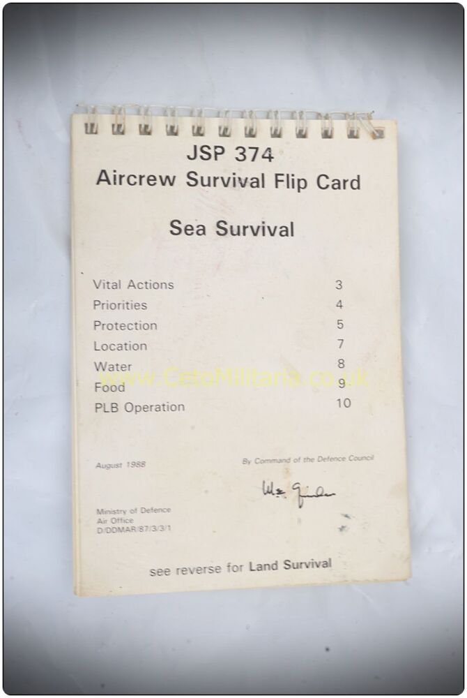 JSP374 Aircrew Survival Flip Card