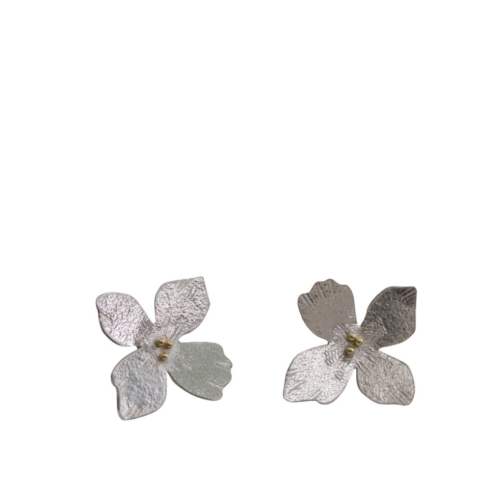 Silver hydrangea earrings with gold 