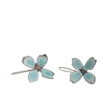 Light Blue Enamelled Silver Flower Hook Earrings