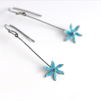 Long Star Flower Enamelled Earrings