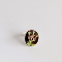 Thistle Enamelled Ring in Plum and Green Colours
