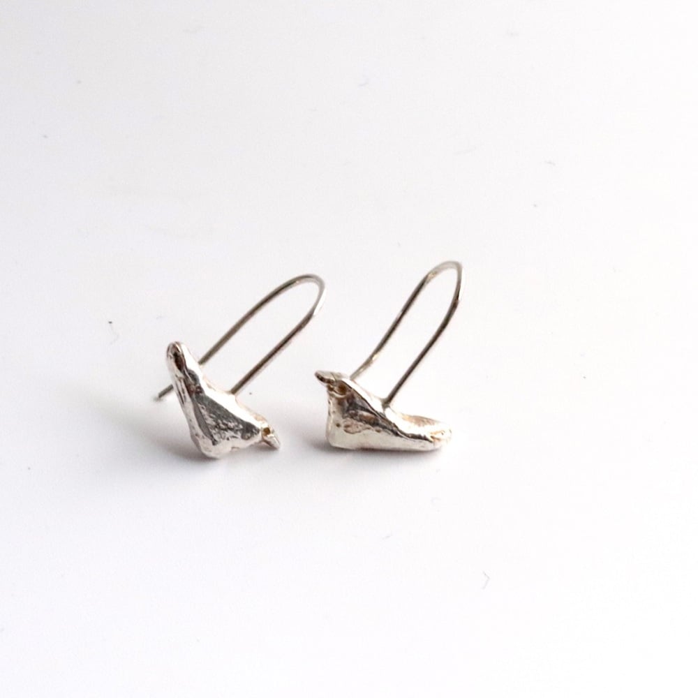 Silver bird hook earrings