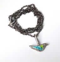 Enamelled Bird Necklace with Oxidised Finish