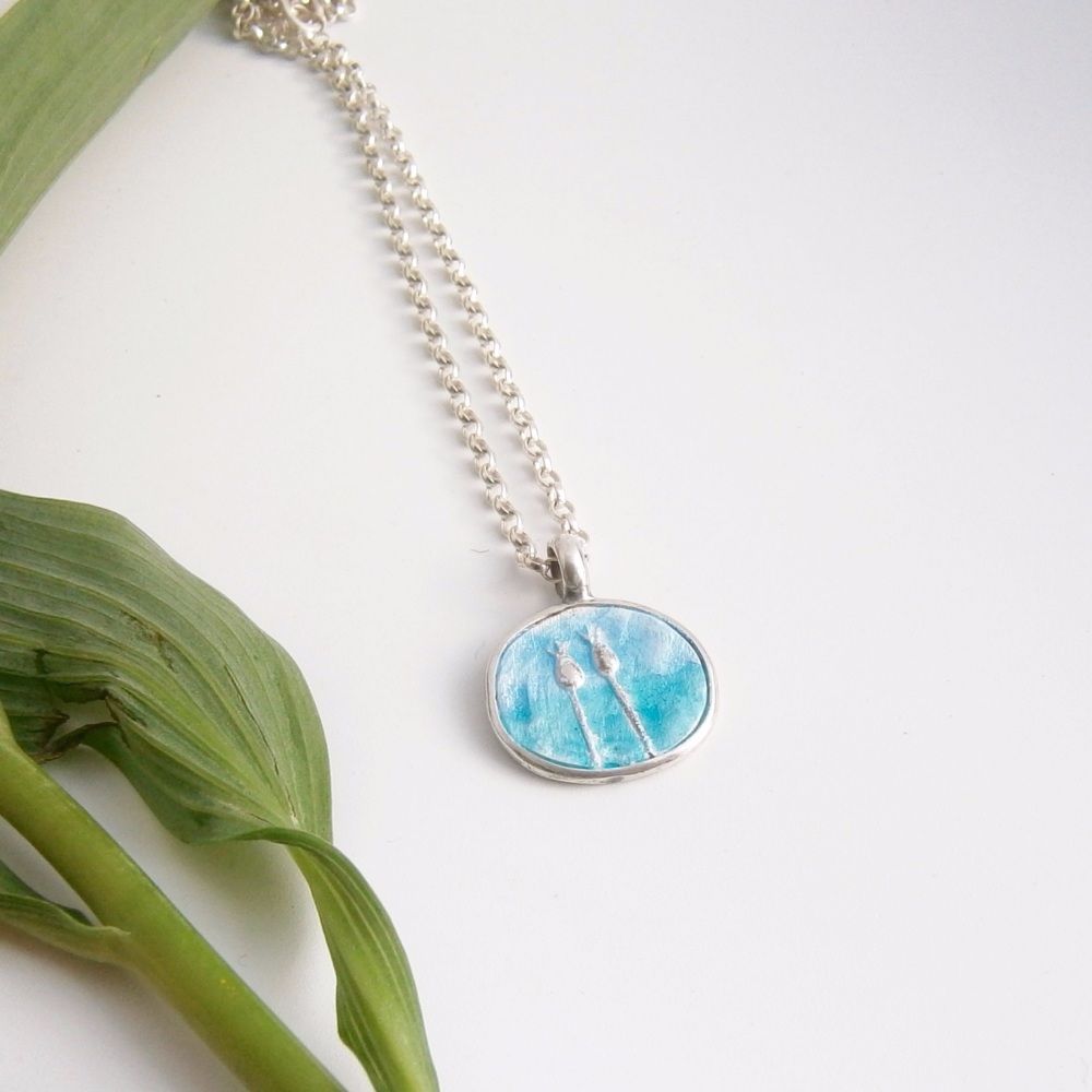 Two sided sea scape seed head necklace 