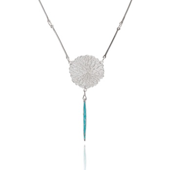 Silver Dahlia Necklace with Enamel Drop