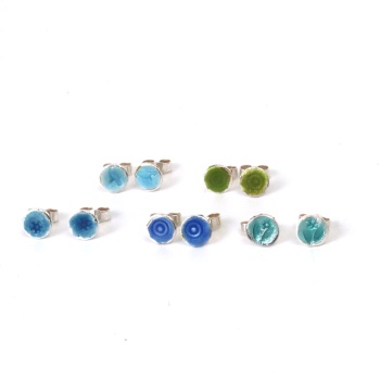 Colourful Blues and Greens Enamel Silver Studs