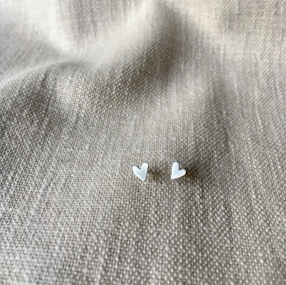 Tiny Silver Heart Stud Earrings