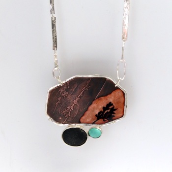 Big Statement Mixed Metal Enamelled Pendant set with Druzy and Turquoise Gems with Detachable Silver Chain
