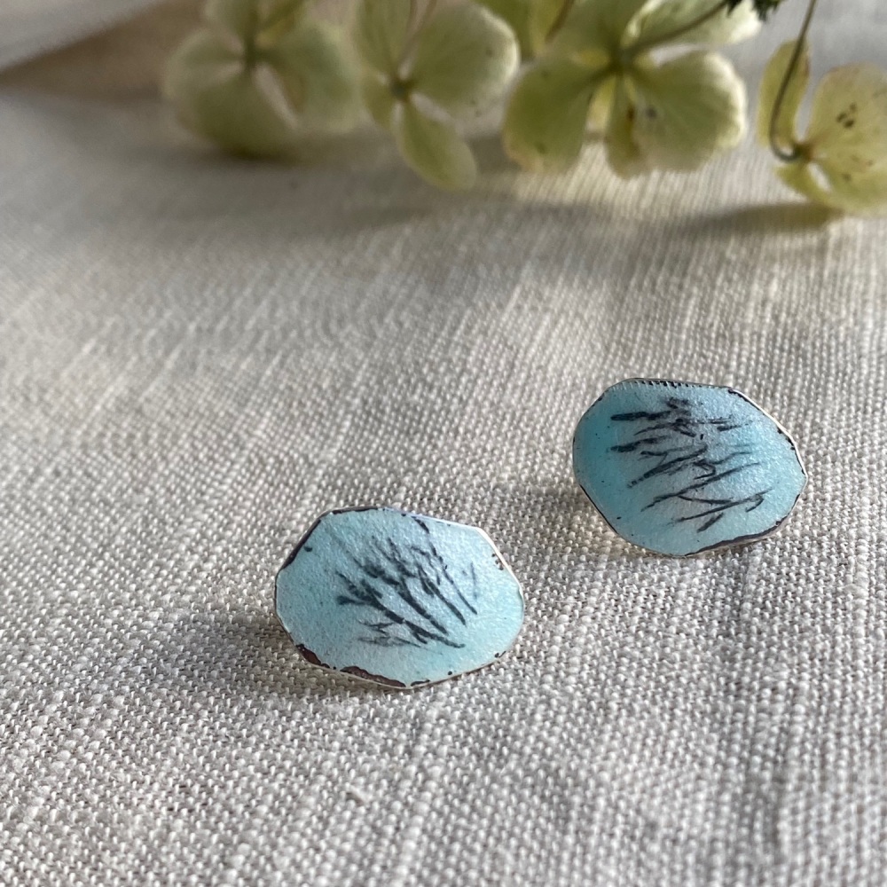 Pale Blue Enamelled 'By The Water' Stud Earrings