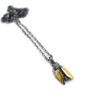 Oxidised Silver Bee Necklace with Golden Wings