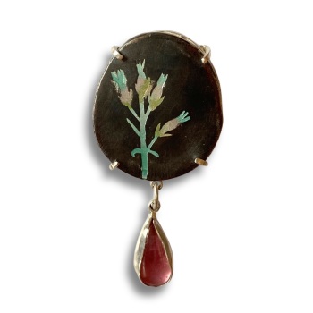 Thistle Brooch - Enamelled Silver Brooch With Pink Tourmaline Gemstone.