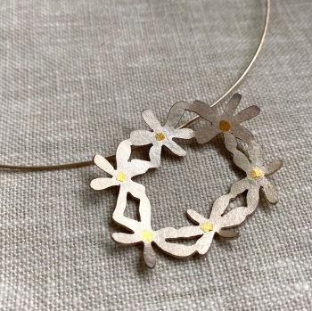 Silver Garland of Flowers Necklace on Silver Cable
