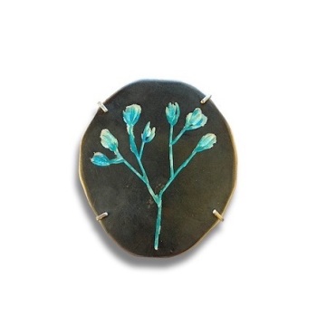 Blue Enamelled Seed Head Silver Brooch